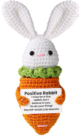 TOYMIS Positiver Karotten Hase, Kaninchen Häkeln Emotionalen Unterstützung Puppe Gehäkelte Tiere mit Positiver Botschaft für Motivierendes Geschenk Zuhause Büro Dekor Oster Festliches Geschenk