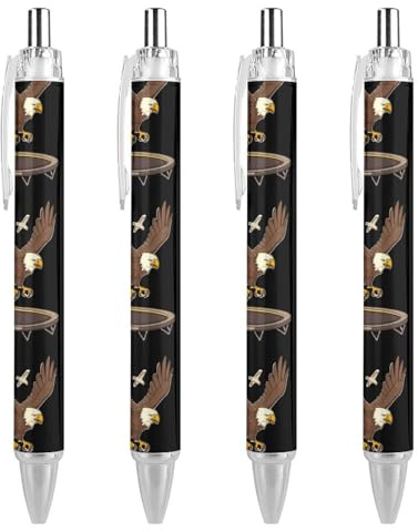 FJQWKLF Kugelschreiber mit Adler auf einem Trampolin, 0,5 mm, personalisierbar, einziehbar, schwarzer runder Schaft, feine Spitze, für Notizbücher, Schreiben, Büro, 4 Stück