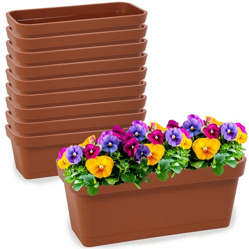 PECZEKO Set di fioriere in plastica, vaso da balcone per fiori ed erbe aromatiche, vaso resistente per balcone, 10 pezzi, terracotta, Ø 40 cm