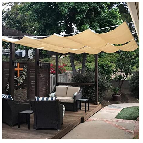 Outdoor Patio Pergola Roof Canopy Kit with Slide Wire Wave Sun Shade Sail Retractable Breathable Cover for Gazebo Deck (Beige 0.9mx2m)
