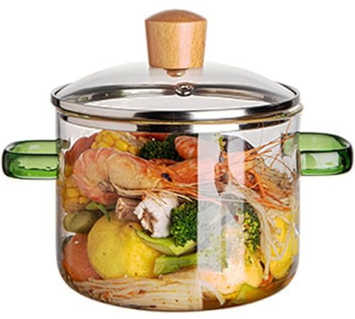 Klare Töpfe Zum Kochen, Simmertopf, Glaskochtopf, Glastopf Mit Deckel Klarer Topf, Mikrowellenübergreifender Glas Kochtopfglas Glas Hitzebeständiger Zum Kochen Von Suppenmilchbrei B,1500ml