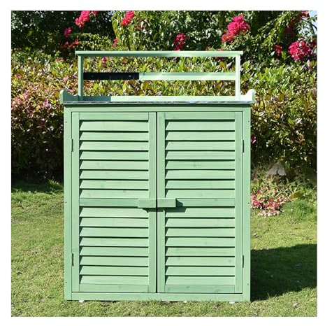 Lagerschrank und Pflanztisch für den Außenbereich – wetterfester Gartentisch aus Holz für Garten, Terrasse und Arbeitsplatz im Freien