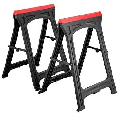 The Workplace Depot Twin Folding Saw Horse – Lightweight, Weatherproof Workbench with Integrated Measurement Guides & Non-Slip Rubber Pads – Ideal for Contractors & DIY Enthusiasts