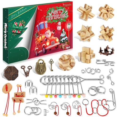 FORMIZON Calendrier de l'avent 2025, Calendrier Avent Casse Tete en Bois et en Métal Puzzle, 24 Jours de Surprise Calendrier du Compte à Rebours pour Cadeau Noël Enfant Filles Garçons Adulte (2025)