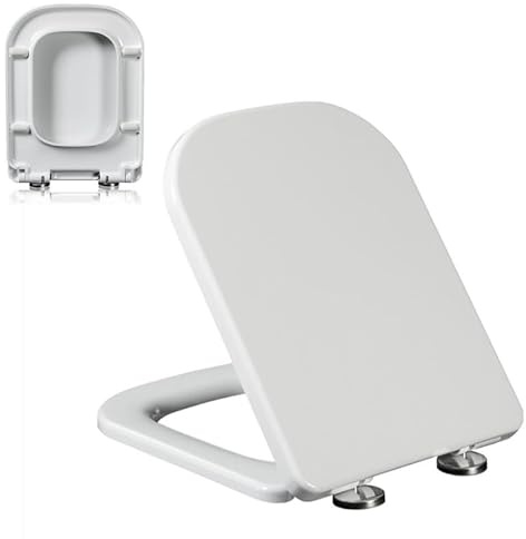 Abattant WC à Fermeture Douce et Libération Rapide, Lunette WC Universelle, Siège de Toilette Rectangulaire en PP, Facile à Nettoyer, Blanc, 04B, 45x36cm (L x W)