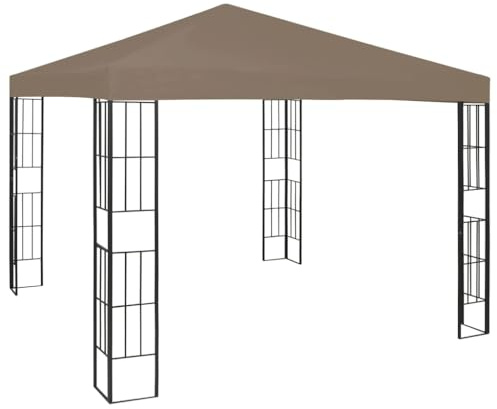 Qnhdfrt Gartenpavillon 3x3 m Taupe und Schwarz Stabiler Grillpavillon mit Polyester-Dach und Stahlrahmen für Garten Partyzelt und Outdoor Events