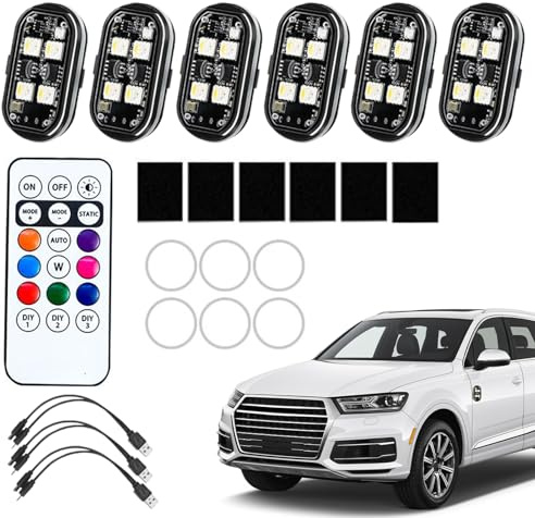 Ylnailky Gyrophares pour Voiture - 6 Pièces Sans Fil Avertissement Ambiance - Télécommande LED Stroboscope Drone 8 Couleurs pour Hayon, Moto Tout-Terrain, Voiture, Poussette, Avion, Camion, Vélo,