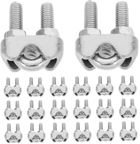 Mikinona 20 piezas Abrazaderas de Cable Acero Inoxidable Clip para Cuerda Alambre Fijación Segura Uso Construcción Marino Mecánico