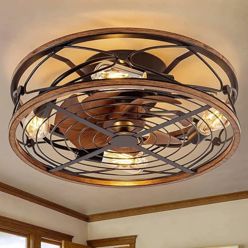 Lampada a Sospensione Moderna Ventilatori da soffitto a Gabbia con luci e Telecomando Lampade da soffitto a 6 velocità con Lama Stile Industriale Lampada da soffitto a Filo per SOG
