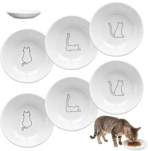 6 Stück Keramik Futternapf Katze, 15x3.0cm Fressnapf Katze Katzennapf Keramik Flach Set, verhindert Schnurrhaarmüdigkeit Katzennapf für Katzen und Hunde Kleintiere, für Futter und Wasser