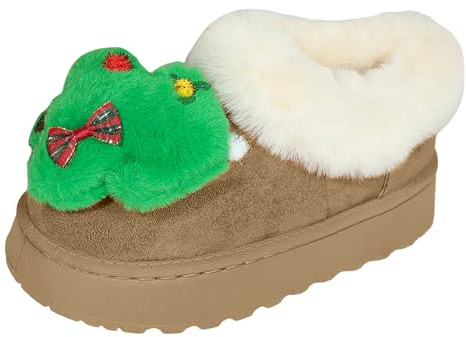 VBEDKDEB Stivali invernali da donna, stivali da neve, scarpe invernali da donna, Babbo Natale, albero di Natale, decorazione in peluche, stivali ispessiti, pantofole in cotone, stivali invernali