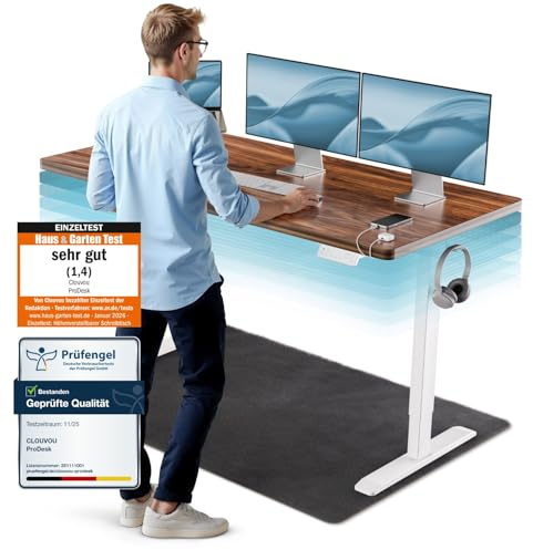 CLOUVOU ProDesk Höhenverstellbarer Schreibtisch elektrisch [TESTSIEGER] | 160x80cm | Dual-Motor Schreibtisch höhenverstellbar elektrisch | Elektrischer Schreibtisch mit Memory, 2X USB & Kabelversteck