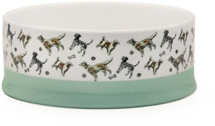 Banbury & Co Ceramic Dog Bowl 400ml Weighted Small Dog Food & Water Bowl | 14cm Diameter, Hygienic, Resists Tipping & Sliding, Puppy Bowl, Dog Dish, Dishwasher Safe, Durable Stoneware, Dog Pattern