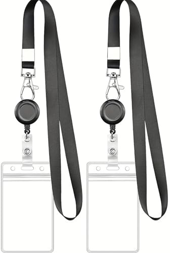 2er Set Ausweishülle Mit Band Und Einziehbarem Clip, Transparente Kartenhülle Mit Band Aus PVC, Mit Lanyard Und Retractable Badge Holder Für Arbeit Schule Veranstaltungen