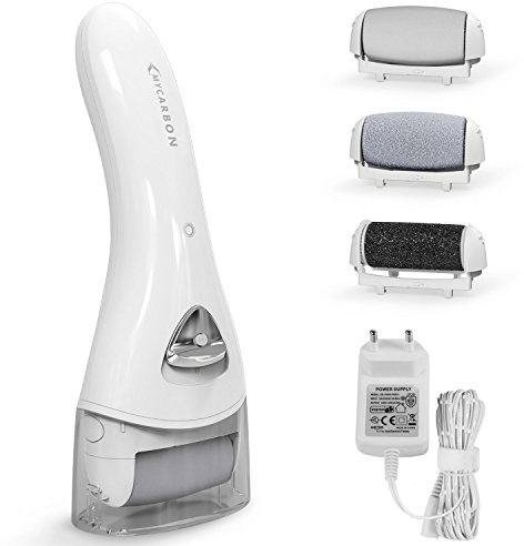 Lima elétrica de pies MYCARBON, Recargable Aparato de Pedicura Profesional, Eliminar las Durezas y las Callosidades, con Recambios (Blanco)