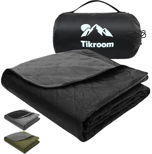 Tikroom Large Waterproof Outdoor Camping Blanket, 80 x 58 inch Fleece Picnic Blankets Windproof Travel Stadium Blanket for Beaches Pets Car Camp Picnic Mat for Both Cold & Warm Weather