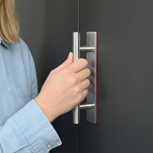 FooYee 2 Stück Selbstklebende Möbelgriffe, Gebürsteter Edelstahl, Schubladengriffe Türgriffe Ohne Bohren Klebegriffe für Schubladen, Schränke, Türen, Glas, Holz und Metall