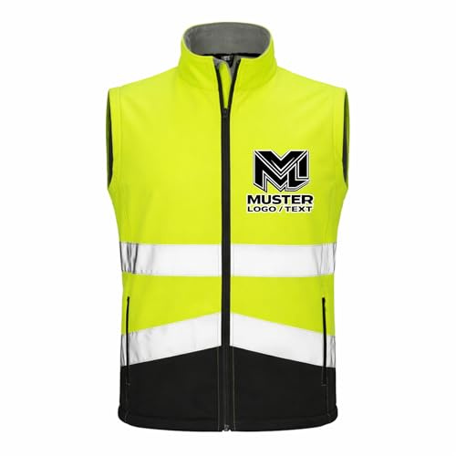 wt24print Herren Softshell Sicherheitsweste personalisierbar mit Logo/Text | Wasserdicht | 100% Polyester | S–4XL | Sicherheitsweste für Handwerk, Bau, Industrie & Arbeitskleidung