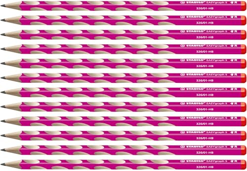 STABILO - Schmaler Dreikant-Bleistift - Rechtshänder - EASYgraph S | pink, Härtegrad HB, 12er Pack
