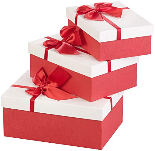 Your Design Geschenkbox: 3er-Set edle Geschenk-Boxen mit roter Schleife, 3 Verschiedene Größen (Geschenkverpackung, Geschenkbox mit Schleife, Geschenkpapier)