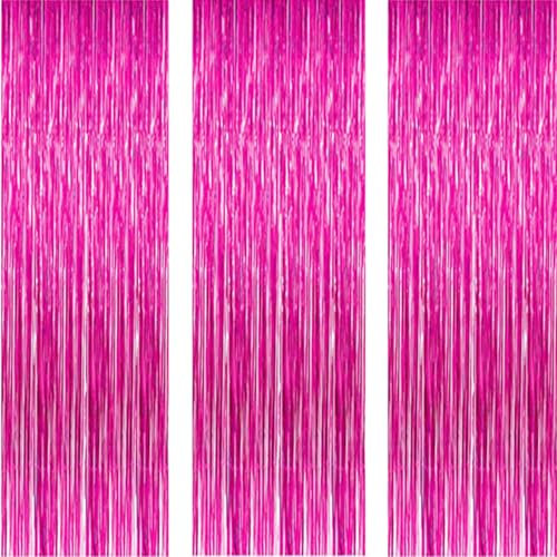 AILEXI 3 Pack 3ft*8ft Metallic Tinsel Curtains Foil Fringe Shimmer Streamers Curtain Door Window Decoration for Party Supplies - Rose Red