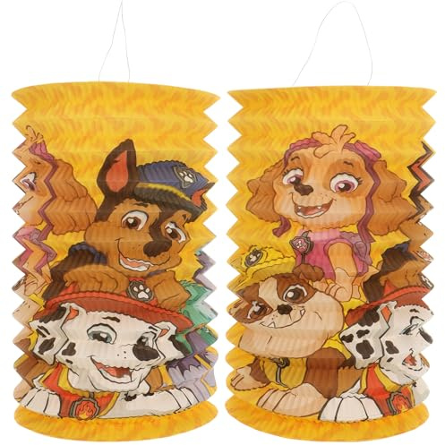 2X Laterne für Sankt Martin und Halloween - Papierlaterne mit Motiv von den Hunden aus der Nickelodeon Serie Paw Patrol - Martinslaterne für Kinder (02 Stück - Ø 26cm)