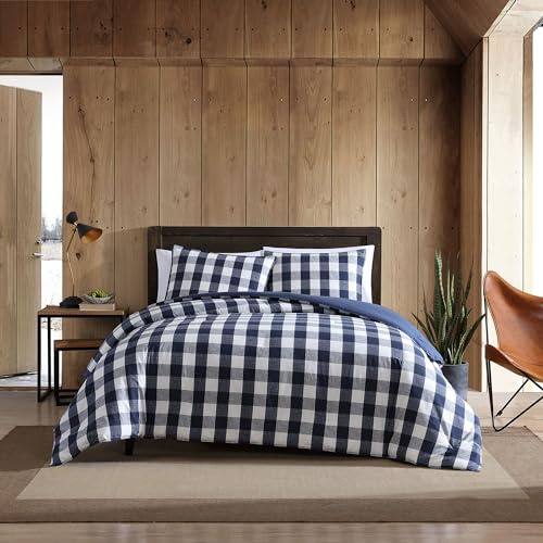Eddie Bauer - Queen Duvet Cover Set, Reversible Cotton Bedding with Matching Shams, Stylish Plaid Bedding Set (Lakehouse Blue, Queen)