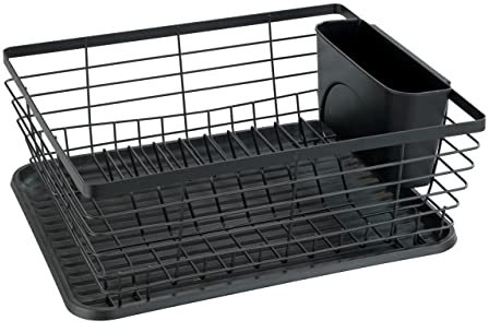 WENKO Scolastoviglie Drip, scolapiatti per stoviglie, ideale come appoggio vicino al lavello, in metallo verniciato a polvere e plastica, 36 x 15 x 30,3 cm, nero