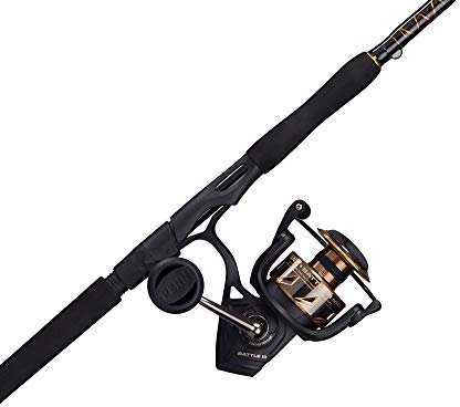 Penn 2,1 m Battle III Angelrute und Angelrolle, 2,1 m, 3 Graphit-Verbund-Angelrute mit 6 Rollen, langlebig, bruchfest und leicht, 6000 Rollengröße – 2,1 m – mittelschwer – 3 Stück, Schwarz/Gold