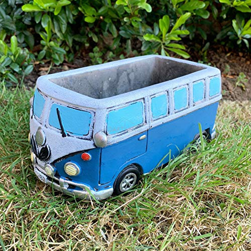 Darthome Blue Campervan Planter Cement Home Garden Plant Flower Seed Herb Pot Gift