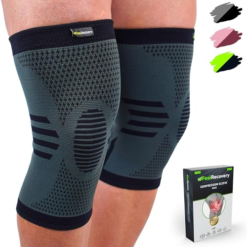 Feel Recovery 2 Stück Kniebandage für Herren & Damen - Kompression Kniestütze Sport für Knieschmerzen - Kniebandage für Arthrose & Meniskus - Atmungsaktiv & Rutschfest (M, Schwarz)