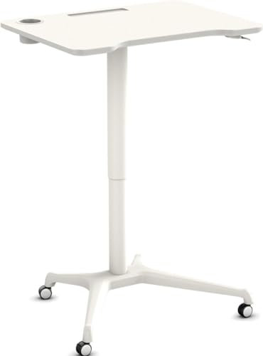 Worktrainer - Single Leg Desk Kleiner Höhenverstellbarer Schreibtisch - Gasfeder Bedienung - Höhe 74-113cm - Breite 80cm - Weiß