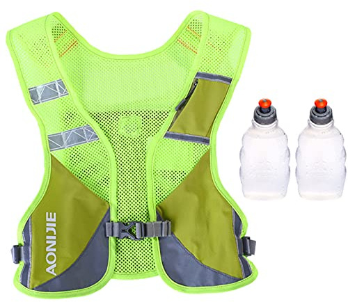 Ultraleicht Reflektierender Trinkrucksack Rucksack Trinkweste Marathon Running Rucksack für Damen Herren (Grün - mit 2 250ml Flaschen)