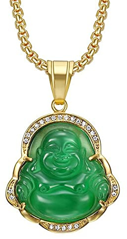 Yifnny Lachender Buddha Halskette, Lucky Budda Halskette Jade Buddha Halskette Zirkonia Grün Buddha Halskette Buddha Halskette für Damen Buddha Schmuck Glücksgeschenke