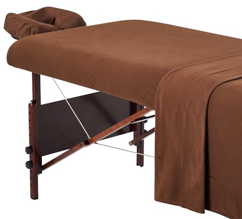 Master Massage Flanell 3er Set Überzug Spanntuch, Laken, Kopfkissenüberzug für Massageliege Salon Baumwolle - Braun