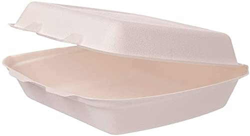 DeinPack 200 Bio Einweg Bagasse Schalen Zuckerrohr Einweg Menübox biologisch abbaubar I Menübox ungeteilt Klappdeckel-Box Schale Kompostierbar 1200 ml I 200 Menübox Einweg 236 x 231 x 81 mm weiß