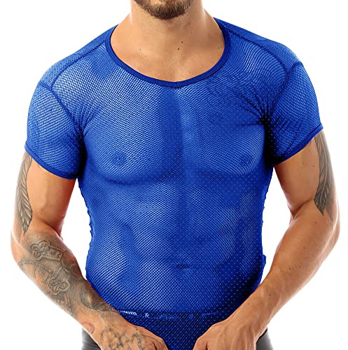 Hombres Ver a través de Manga Corta Malla Camisetas Rejilla Ajustada Camisas Muscle T-Shirts