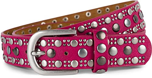 styleBREAKER Damen Nietengürtel Unifarben mit verschiedenen runden Nieten, Kunstleder Einfarbig, Hüftgürtel, Gürtel kürzbar 03010124, Farbe:Himbeere, Größe:100cm