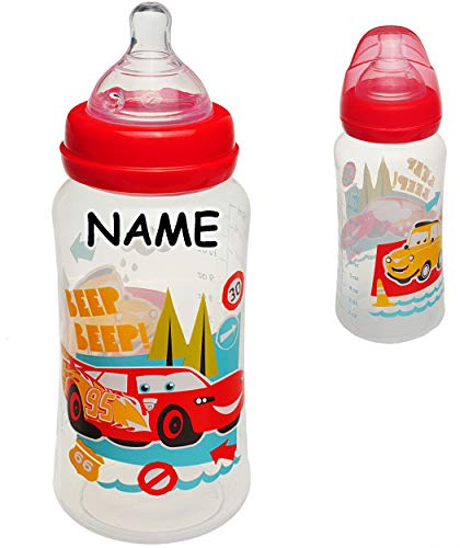 alles-meine.de GmbH große Babyflasche - Trinkflasche - Cars - Auto - Lightning McQueen - inkl. Name - 400 ml / 360 ml - BPA frei - ab Geburt - mitwachsend - 3 Positionen - für ..