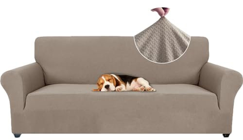 Ystyle Funda de Sofá Elástica 3 plazas, Fundas para Sillones Ajustables con Reposabrazos, Moderna Cubre Sofa Antideslizante Antimanchas Lavable, Protección para Perros y Mascotas, Sand
