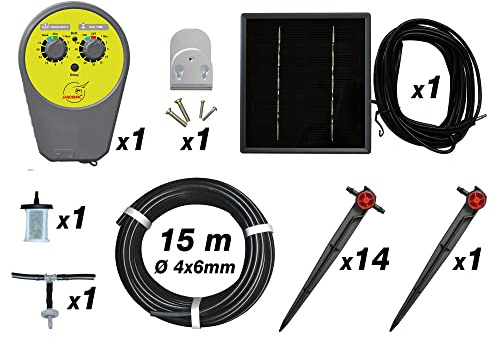 Jardibric - Kit Arrosage Goutte à Goutte Solaire 15 m - Pompe Programmable 15 Goutteurs 4x6 mm