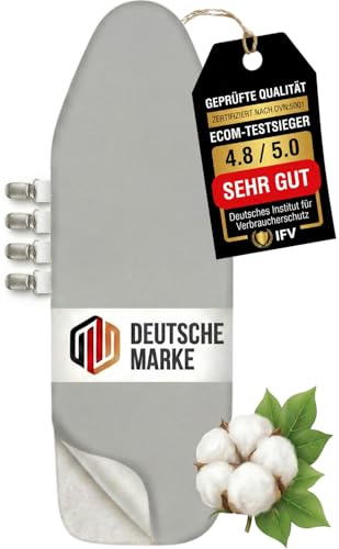 Bügelbrettbezug 125x45 - Bügelbezug aus 100% Baumwolle - Dampfbügelgeeignet - Extra Dicke Polsterung + Gummizug und Spanner, L