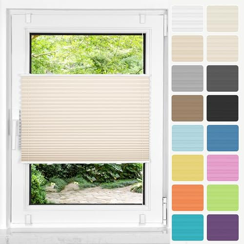 HOMEDEMO Plissee ohne Bohren Klemmfix, B35 x H120 cm Creme, Faltrollo Plisseerollo Jalousie für Tür & Fenster Blickdicht Sichtschutz Sonnenschutz Rollo