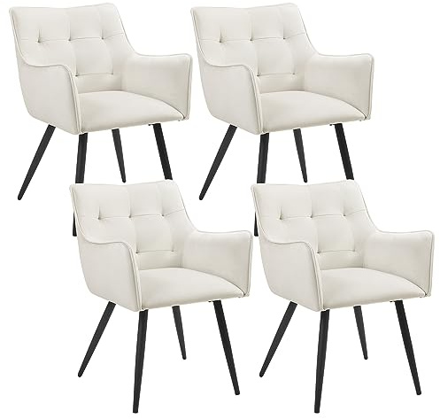 WOLTU Esszimmerstühle 4er-Set, Sessel, Küchenstuhl, Polsterstuhl, Stuhl mit Armlehnen Rückenlehne, Wohnzimmerstuhl mit Samtbezug, Metallbeine, für Esszimmer Küche, Cremeweiß, BH374cm-4