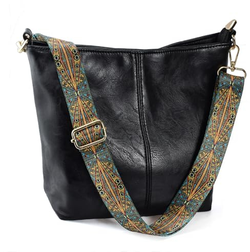 Huwzder Hobo Bags Veganes Leder Crossbody Tasche Gitarrengurt Schultergeldbörsen mit Reißverschluss Handtaschen für Frauen