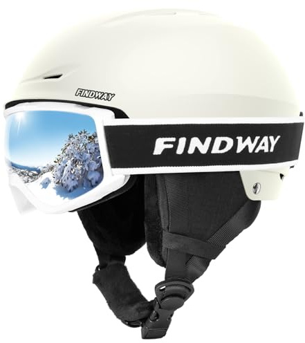 Findway Kit Casco Sci con Maschera Sci, Casco Snowboard con Occhiali Sci per Uomini Donne e Giovani UV400 Proteczione Set di Casco per Sport Invernali