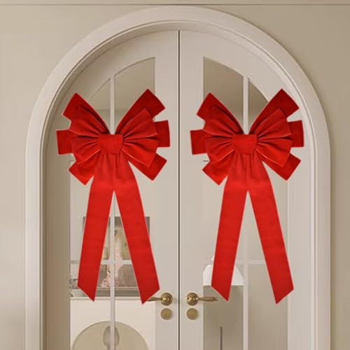 2 Stück 45x90 cm Weihnachtsschleifen, Große Rote Schleife Weihnachtsbaumspitze, Weihnachtsbögen Hängende für Weihnachtsbaum Tannenbaum Weihnachtskranz Kamin Haustür Dekoration Innen Außendekor