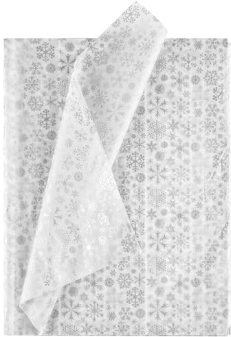 NEBURORA 60 Blatt Weihnachts Schneeflocken Seidenpapier silberne Schneeflocken Geschenkverpackungs Seidenpapier für DIY Bastelarbeiten und Weihnachtsfeier Dekorationen