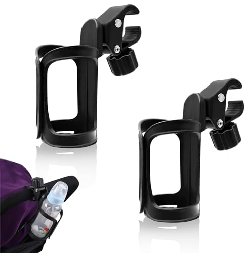 Mystiqut 2Pcs Pram Cup Holder Pushchair Cup Holder Universal Bicycle Stroller Cup Holder 360 Degree Rotation ABS Adjustable Anti-slip Fast Dismounting Accommodate for Baby Bottles Bike and Beverage