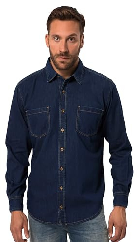 JP 1880 Herren große Größen Übergrößen Menswear L-8XL Jeanshemd, Langarm, Kentkragen, Modern Fit Dark Blue Denim 5XL 822885903-5XL